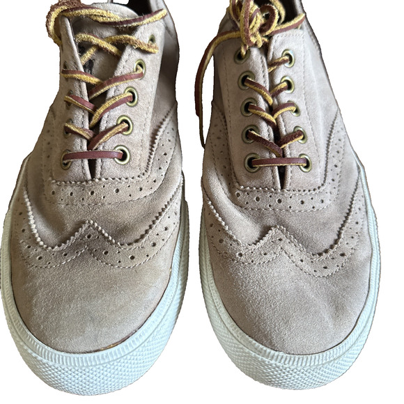 Polo Ralph Lauren Mens US 7.5 Vultan Wingtip Oiled Suede Sneakers Tan Preppy - Picture 1 of 12